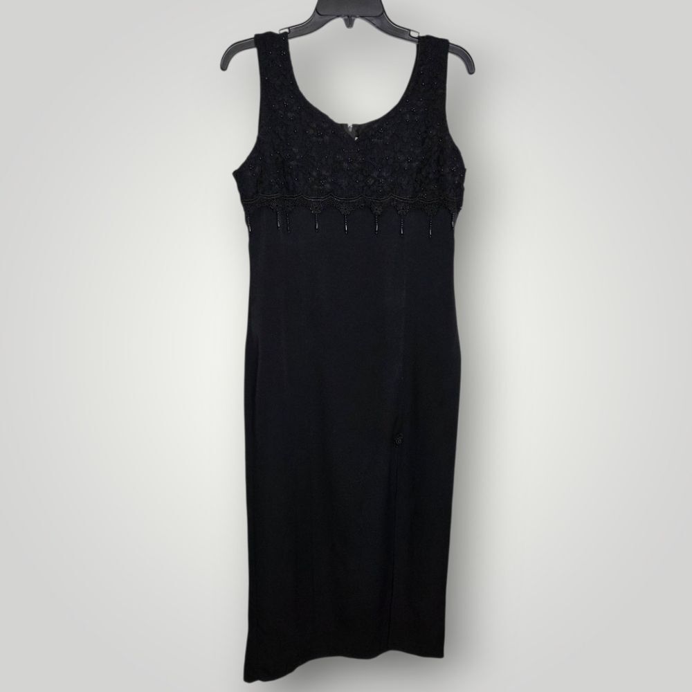 Beaded Lace Black Sleeveless Dress Size Medium